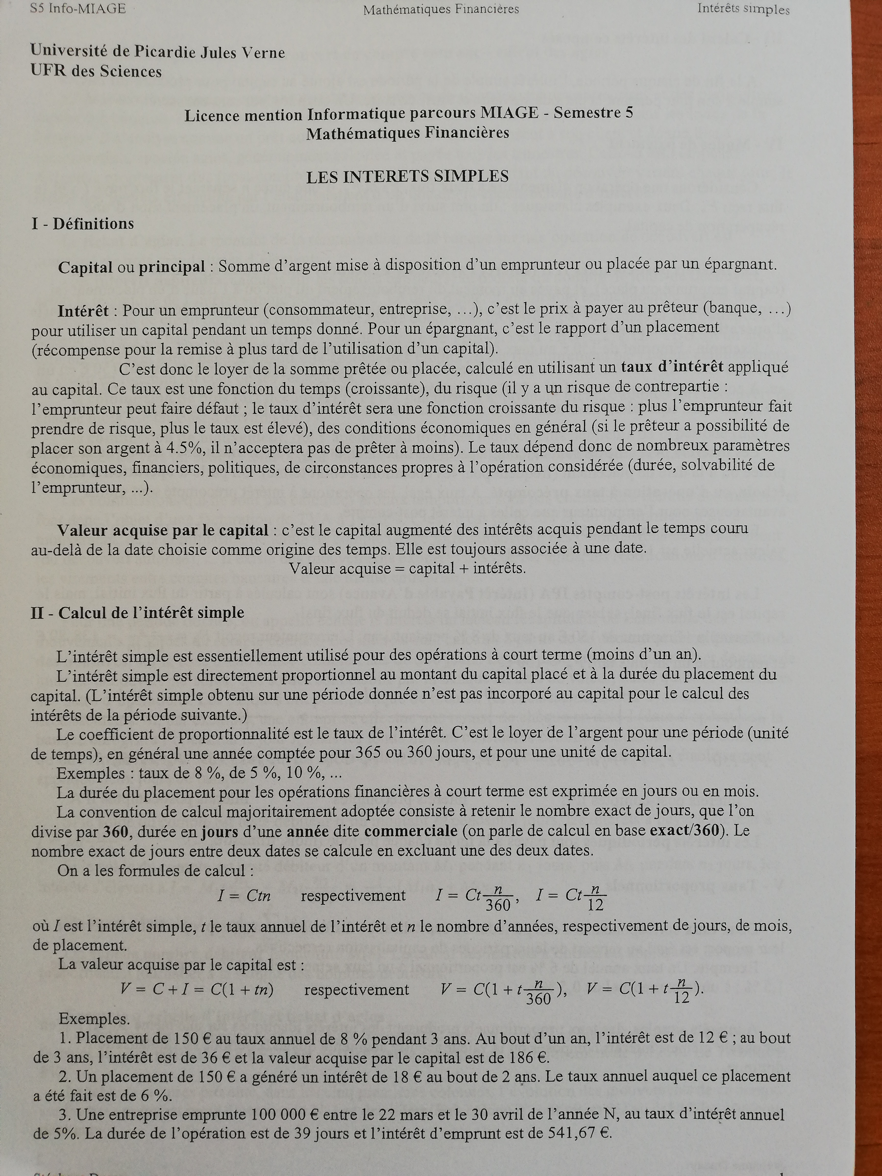 Les intérêts simples.