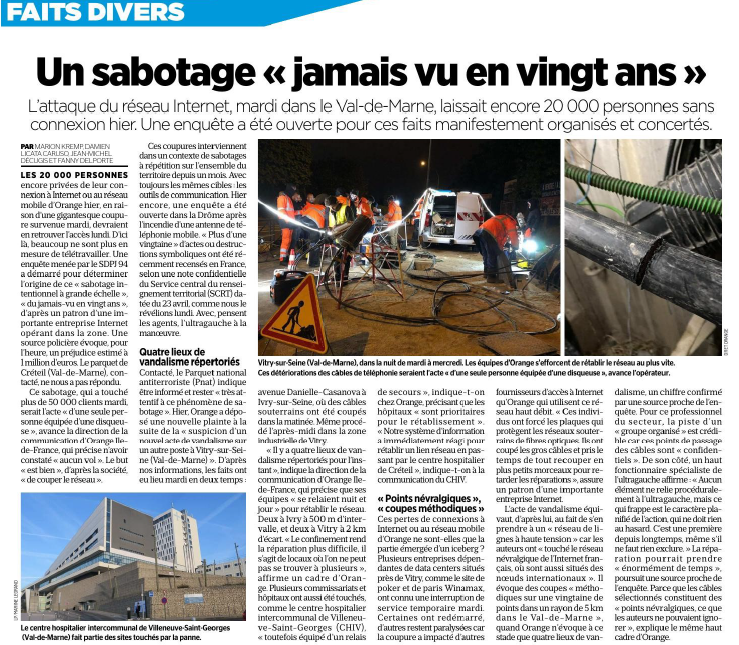 Sabotage Fibres Optiques